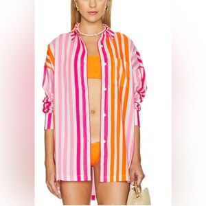 Beach Riot Alexa Button Up Shirt Sunset Stripes Size L / XL